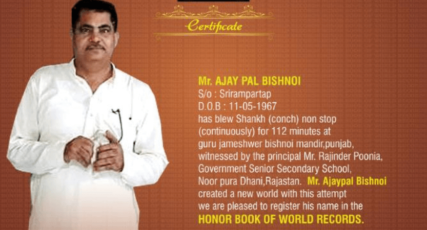 You are currently viewing Mr. Ajay Pal Bishnoi Got Registered in Honor Book Of World Records