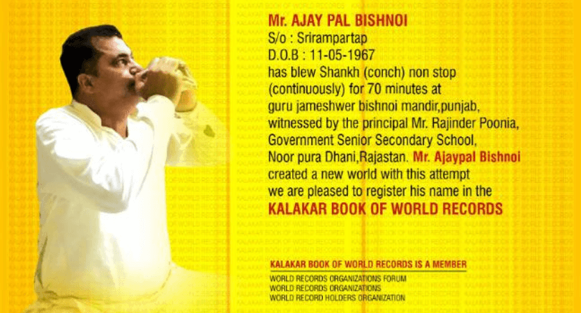 You are currently viewing Mr. Ajay Pal Bishnoi Got Registered in Kalakar Book of World Records